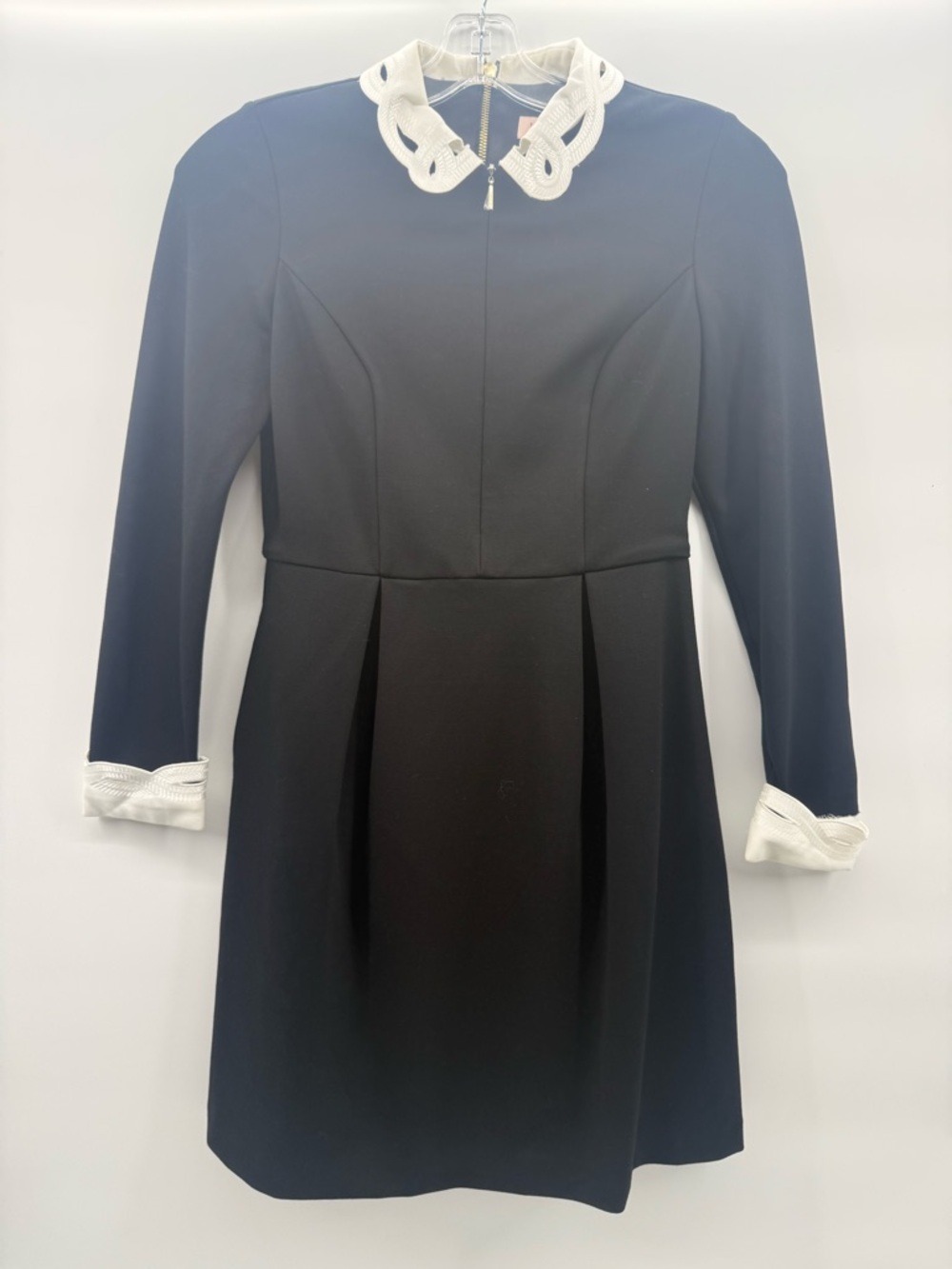 Ted baker shealah knit ponte embroidered collar/ cuffs fit and flare dress Sz 1 - Picture 5 of 14